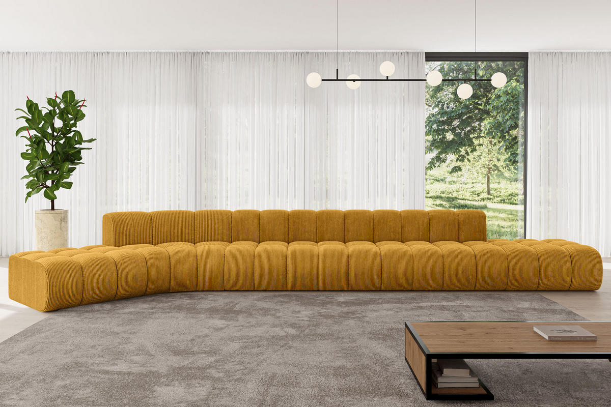 ECKSOFA modulares Sofa Solven-L3 - 562x174x70 cm Senfgelb - Currygelb, Holzwerkstoff/Textil (562/174cm) - ALTDECOR