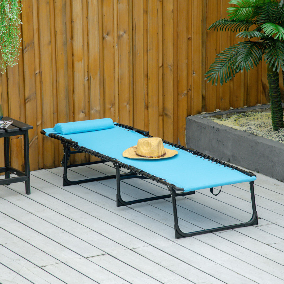 SONNENLIEGE, klappbar, atmungsaktiver Bezug, Metallrahmen, 189 x 58 x 30 cm, Blau - Blau, Metall (189/30/58cm)