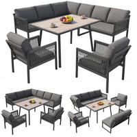 GARTENLOUNGE Grau 7-8 Personen L-Form Sofa Tisch 2 Sessel - Grau, Metall - FLIEKS
