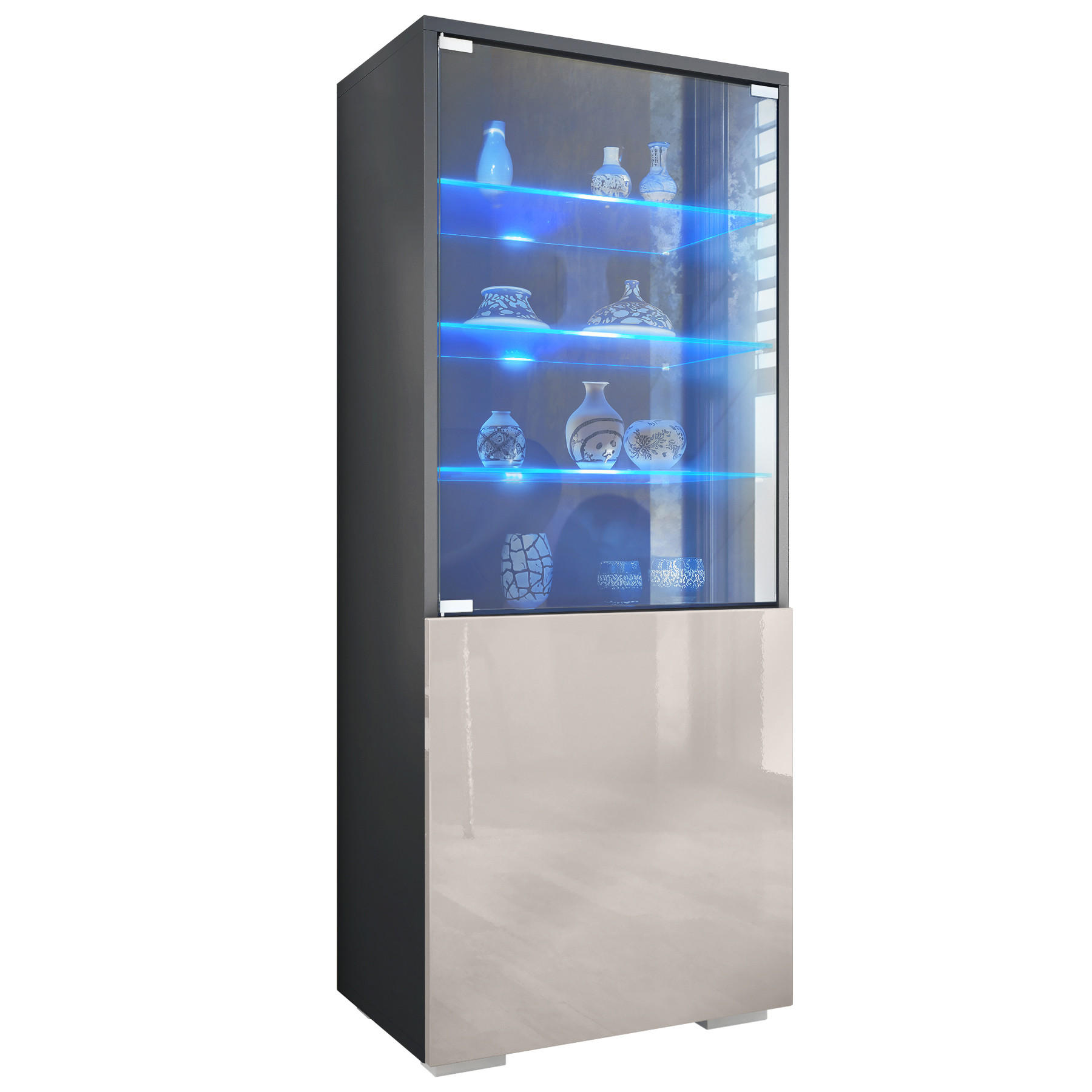 VITRINE Granada Sandgrau Hochglanz - Sandfarben, Holzwerkstoff (50/122.5/34.5cm) - Vladon