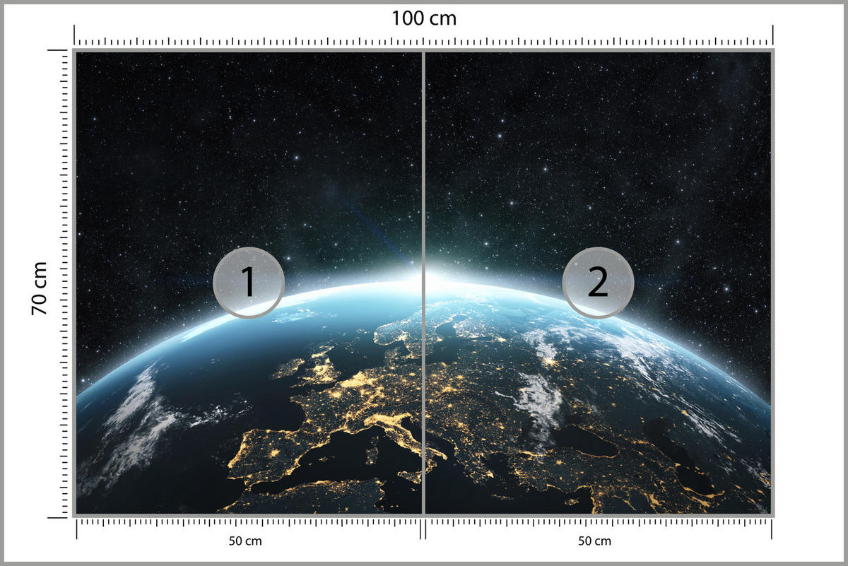 FOTOTAPETE für Wohnzimmer Erde Aus Dem Kosmos Planet 100x70 - Blau/Gelb, Papier (100/70cm) - Muralo