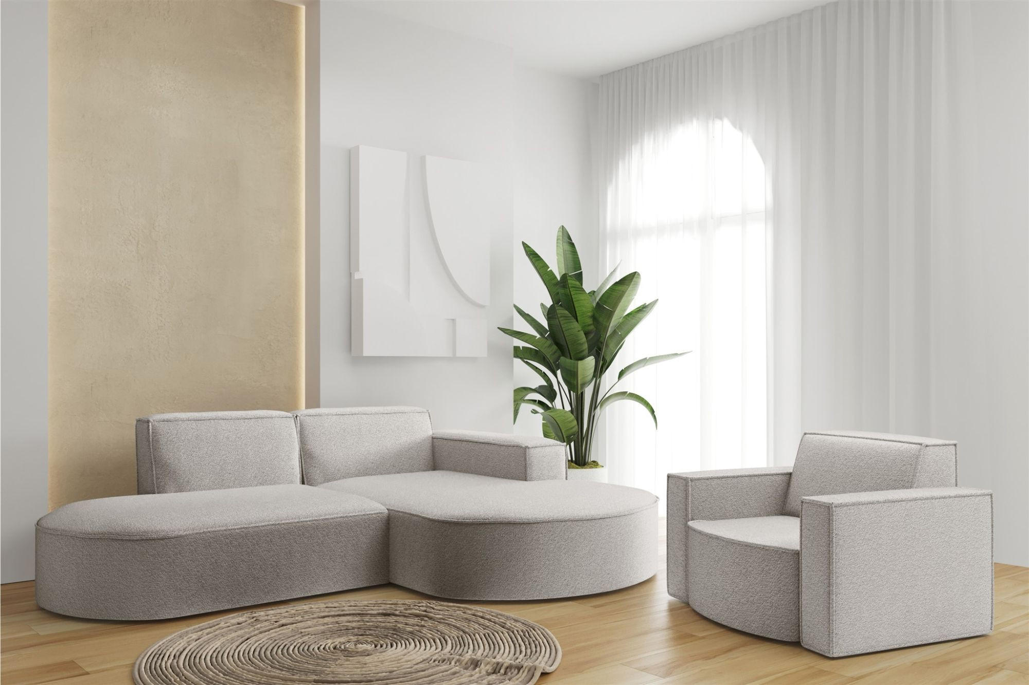 SOFASET Palma Ecksofa Sessel Ascot - Perlmutt, Holzwerkstoff/Textil (236/78/165cm) - Fun Möbel