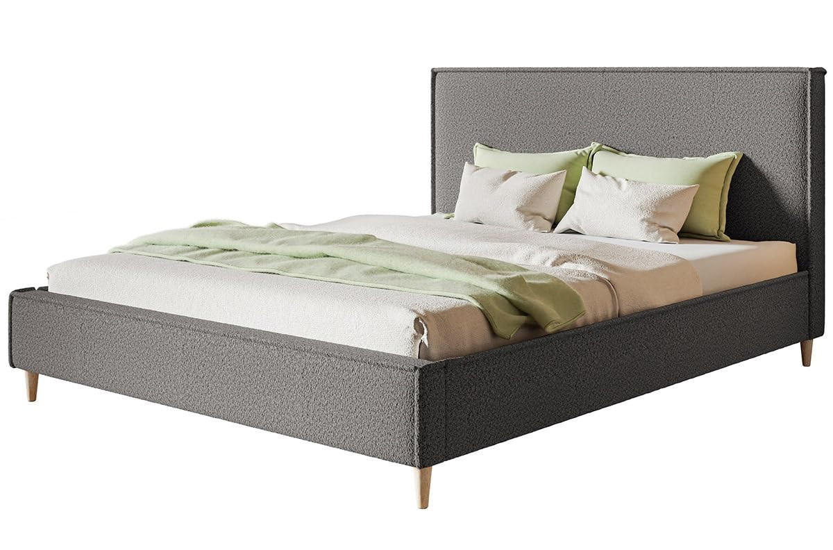 POLSTERBETT LUX RICO mit Kopfteil, 160 x 200 cm, Doppelbett mit Lattenrost aus Holz, Boucle-Stoff Grau, Füße in Farbe: Braun - Grau, Holz/Textil (160/200cm) - Alpi-Möbel