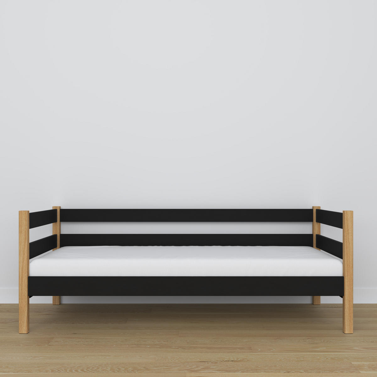 TAGESBETT Schwarz / Eiche Natur 120/190 - Schwarz/Eiche Artisan, Naturmaterialien/Holz (120/190cm) - N-Wood