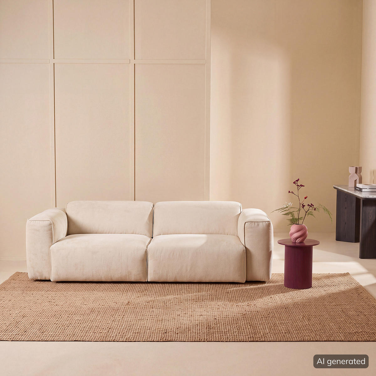 3-SITZER SOFA - Beige/Schwarz, Kunststoff/Textil (251/71/102cm) - home24