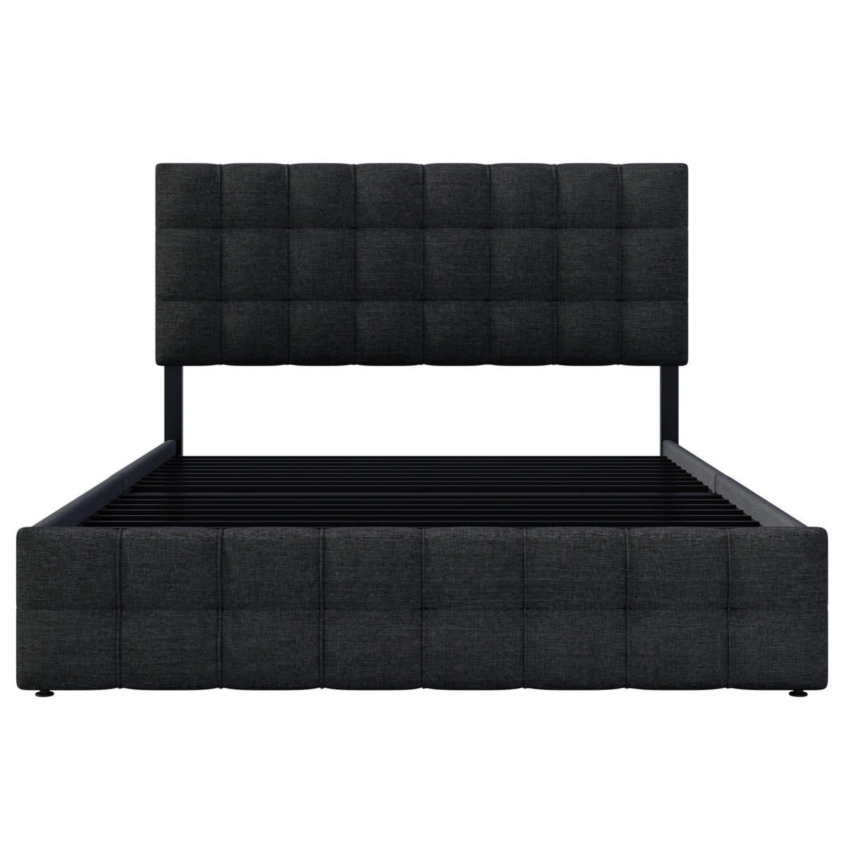 POLSTERBETT 140/200 cm mit 4 Schubladen, höhenverstellbarem Kopfteil & Stahl-Lattenrost, Schwarz - Schwarz, Textil (140/200cm) - Redom