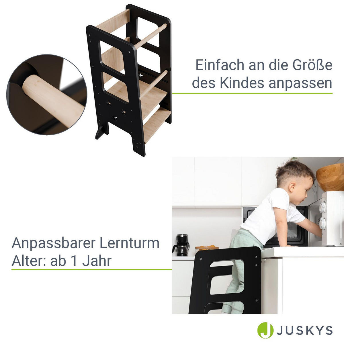 LERNTURM Henny in Schwarz - Schwarz, Holzwerkstoff (40/90/44cm) - Juskys