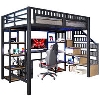 HOCHBETT 140/200 cm aus Metall mit Schreibtisch, Stauraumleiter und LED-Beleuchtung - Schwarz, Metall (140/200cm) - Flora Grace