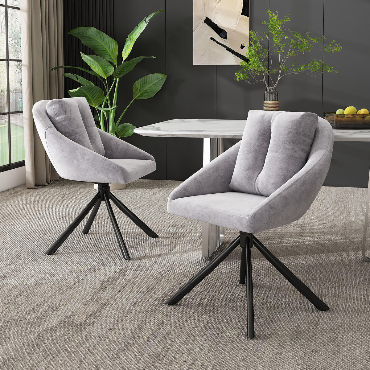 ESSZIMMERSTUHL Drehbar Grau Samt, Ergonomisch, Modern - Grau, Textil (65/79/59cm) - FLIEKS