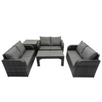 GARTENSOFA SET mit rechteckigem COUCHTISCH Polyrattan 6-Sitzer Dunkelgrau - Dunkelgrau/Grau, Glas/Kunststoff - Fimous