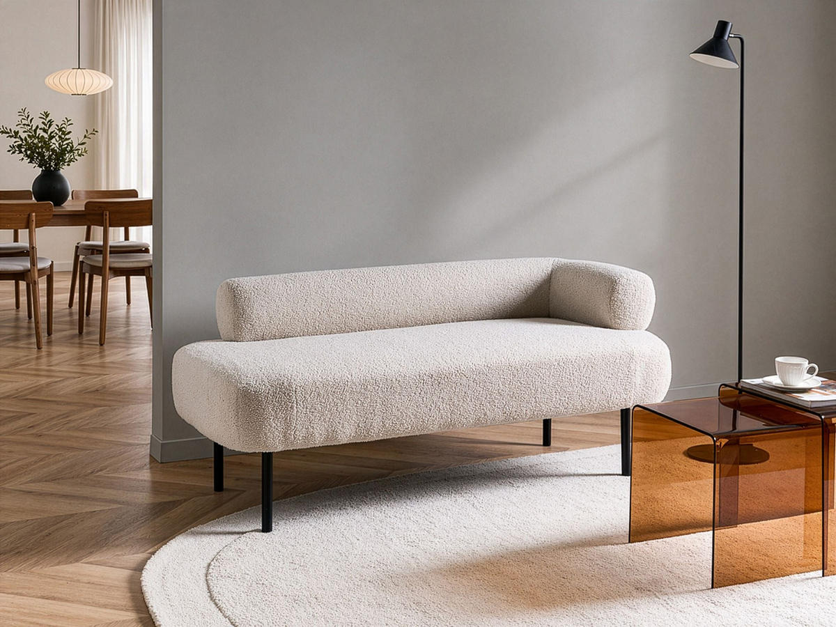 ČALOUNĚNÉ LEHÁTKO CHAISE LONGUE PRAVOSTRANNÉ Bouclé Krémově bílé Mirmande - bílá/černá, textil (153/65/70cm) - Beliani