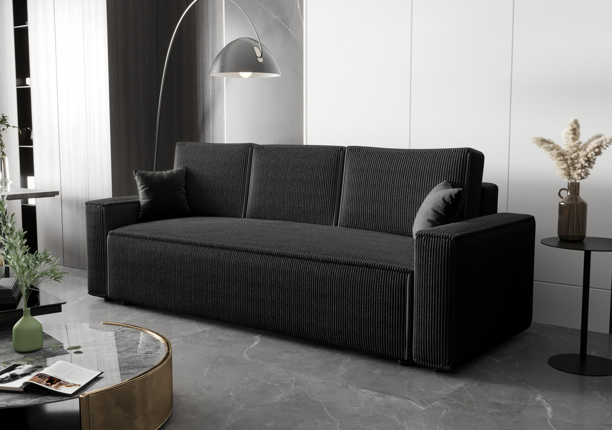 SOFA AMBRO Poso 135 mit Schlaffunktion, Schwarz, Sofa mit Stauraum - Schwarz, Textil (90/85/230cm) - Bedante