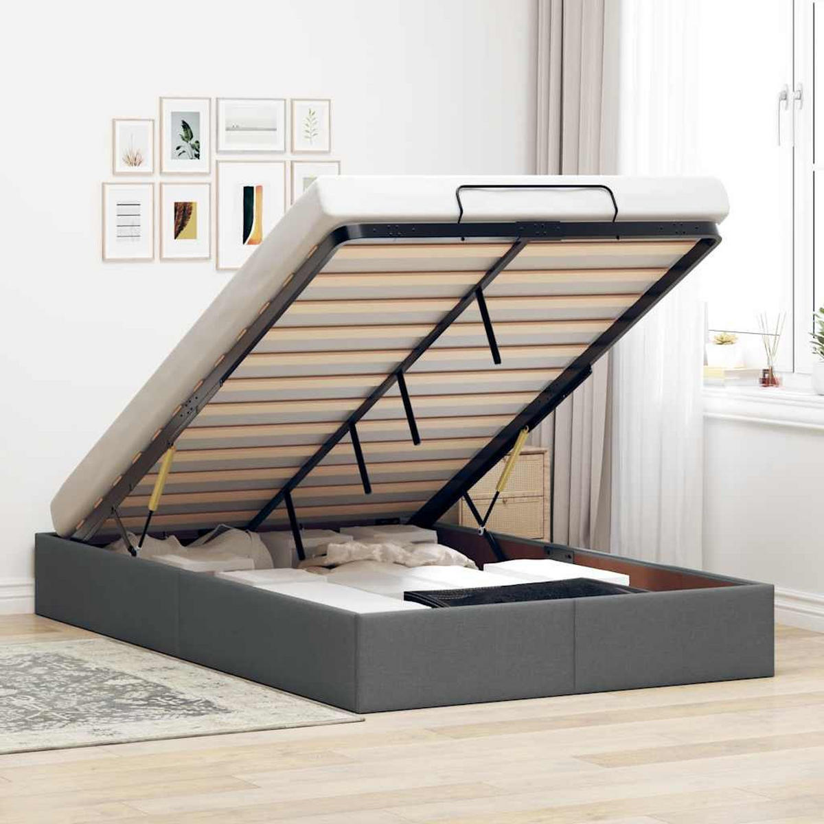 OTTOMAN-BETT OHNE MATRATZE DUNKELGRAU 120X200 CM STOFF - Dunkelgrau, Holz/Textil - vidaXL