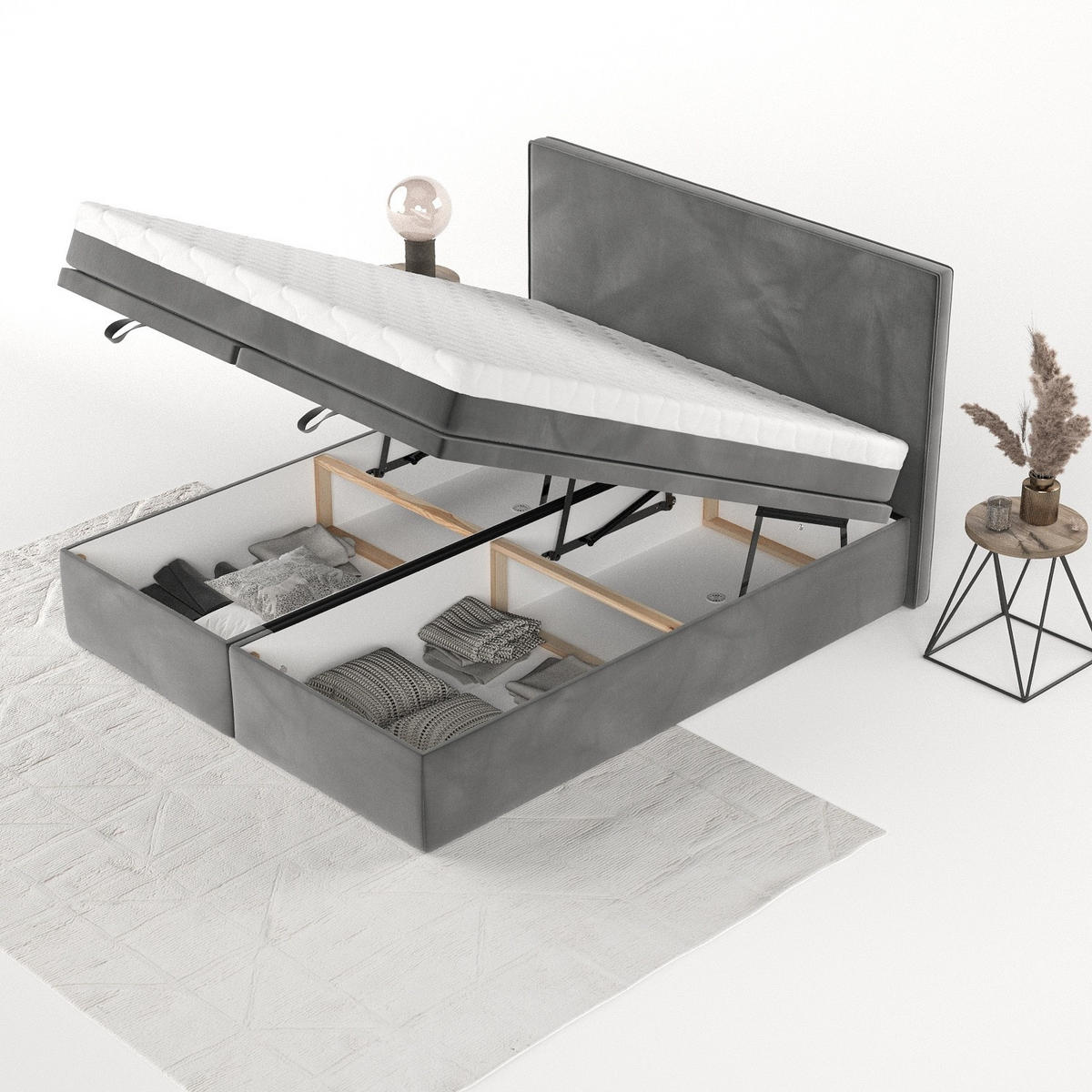 BOXBETT Zalla 180/200 cm Grau im Kronos Stoff - Schwarz/Grau, Holz/Holzwerkstoff (180/200cm) - AltaBeds