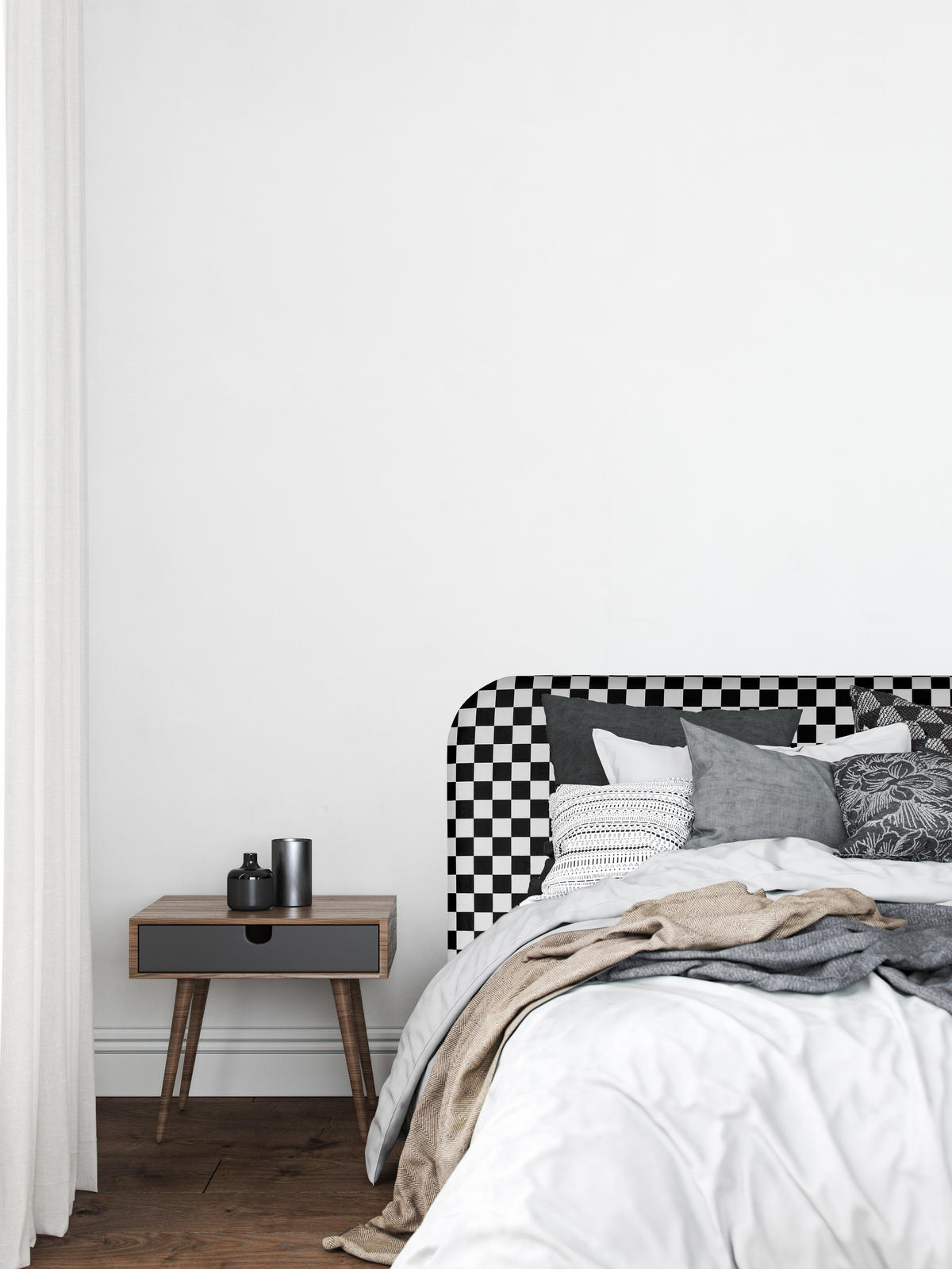 KOPFTEIL aus Samt, weiß/schwarz 160x97cm EDDIE - Schwarz, Textil (160/97/8cm) - RNT By Really Nice Things