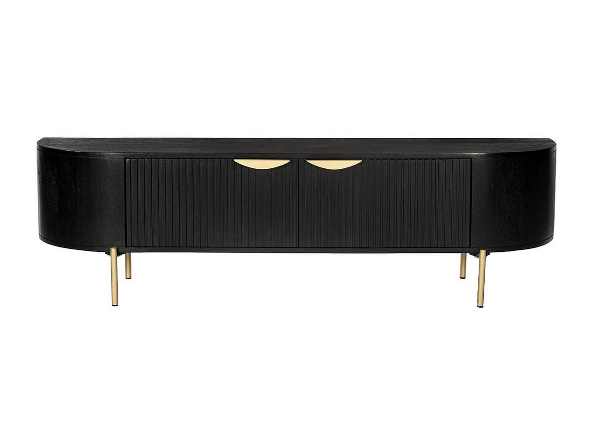 TV-MÖBEL mit 2 Türen - Mangoholz & goldfarbenes Metall - Schwarz - NEVILI - Schwarz, Holz (160/45/40cm) - Vente-Unique