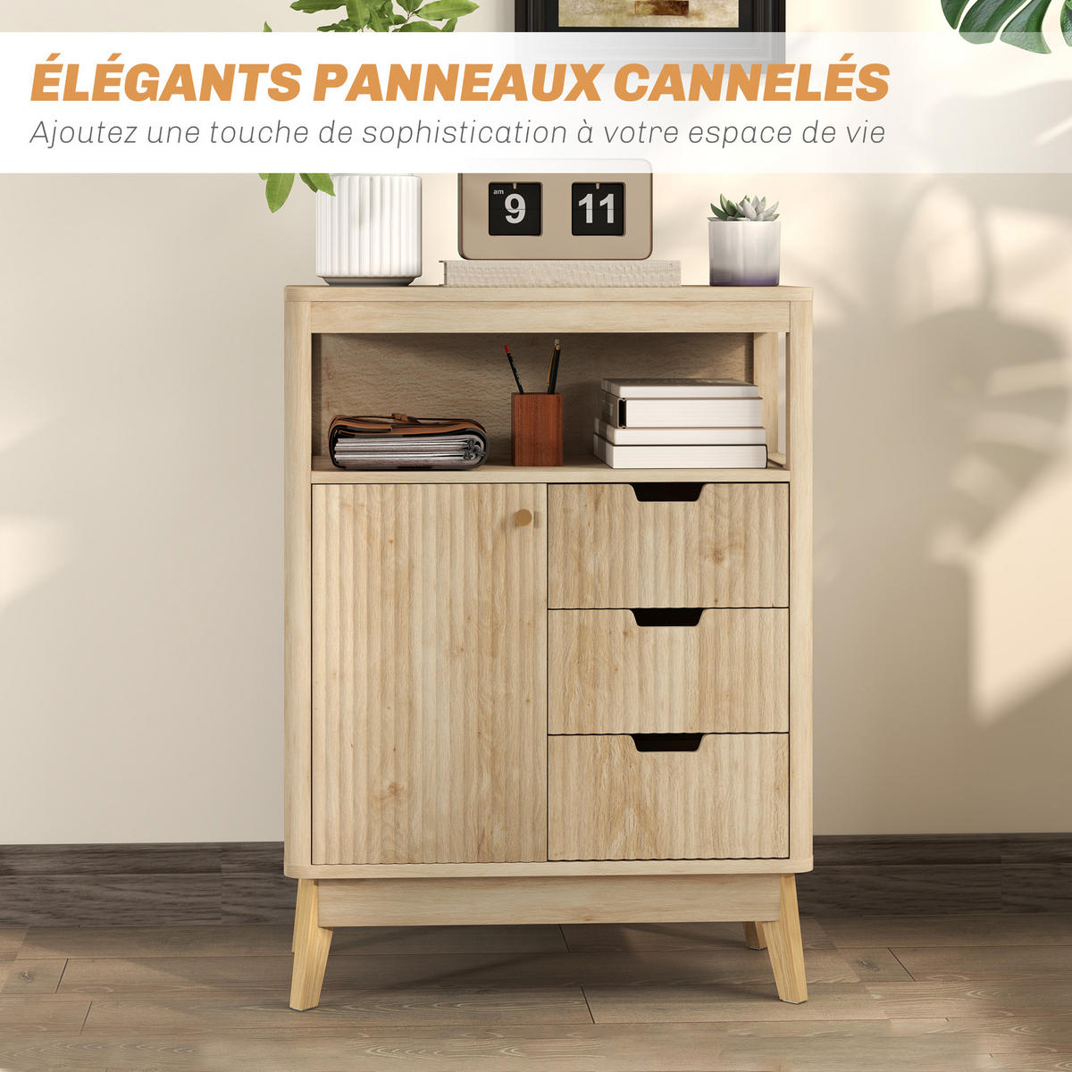 SIDEBOARD DE-11146 Mit offenem Fach & verstellbarem Boden Naturholz - Naturfarben, Holzwerkstoff (60/81/30cm) - ComfortXL