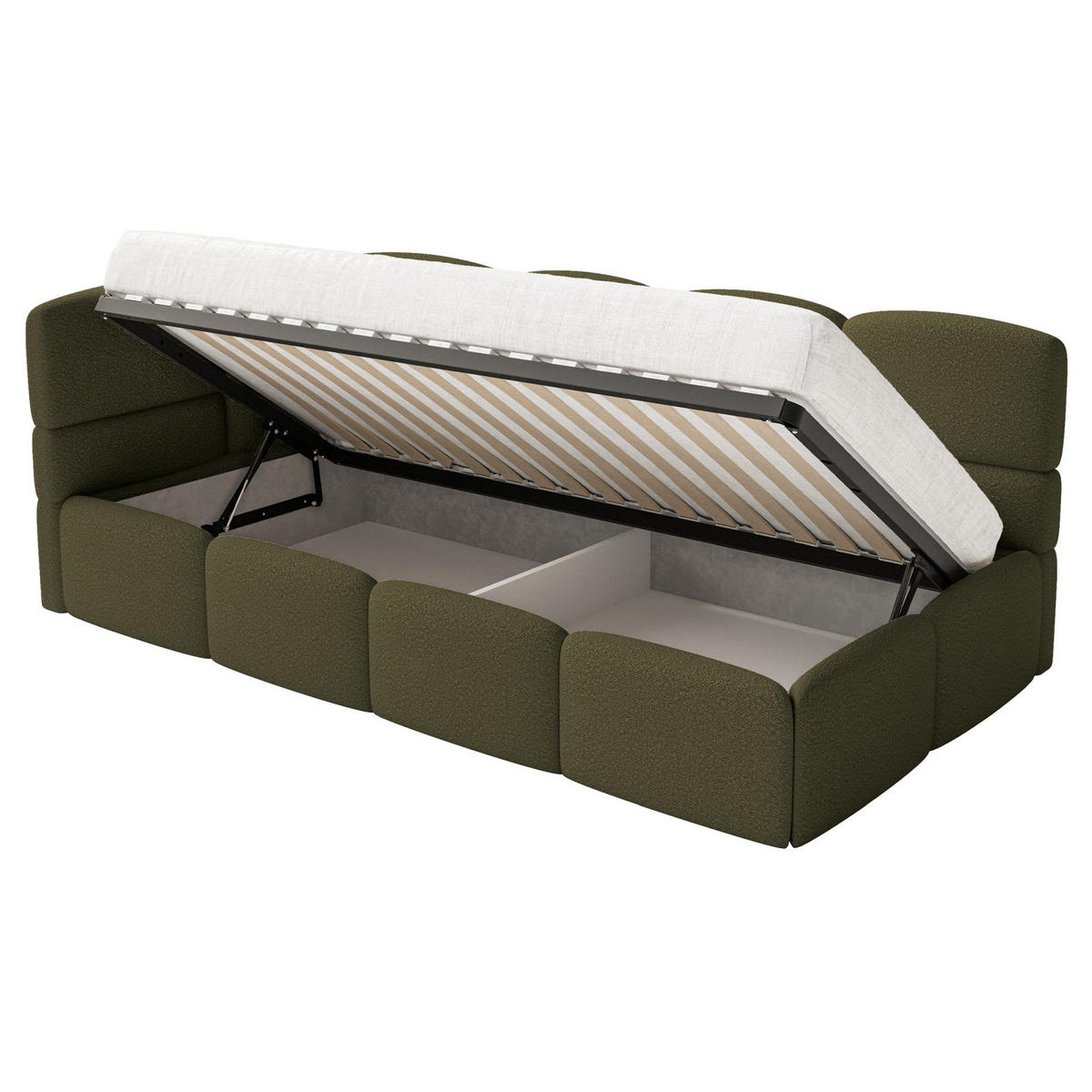 JUGENDBETT Cloudy links Bouclé Olivgrün - Olivgrün, Kunststoff/Textil (90/200cm) - Selsey