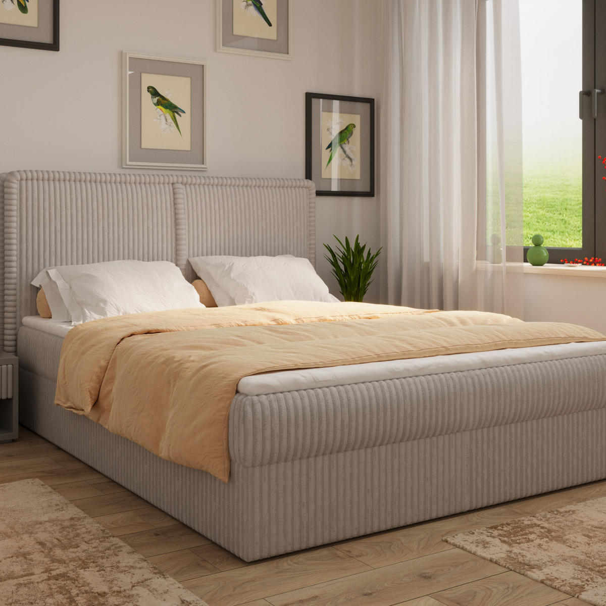 BOXBETT 04 180 x 200 cm - Ambience – Modernes Polsterbett mit Bettkasten, Topper und gepolstertem Kopfteil, Stoffbezug, Stauraumbett - Braun, Holz (180/200cm) - ROYAL24_MARKT