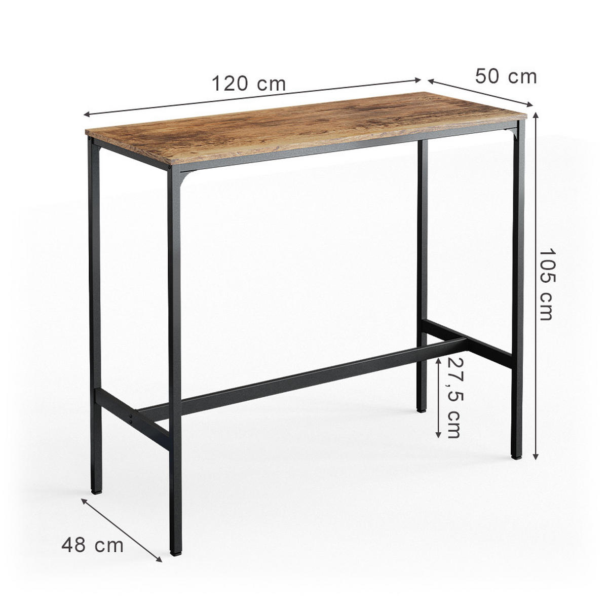 BARTISCH Fyrk Antikholz 120 x 50 cm - Alteiche/Schwarz, Holzwerkstoff (120/105/50cm) - Vicco