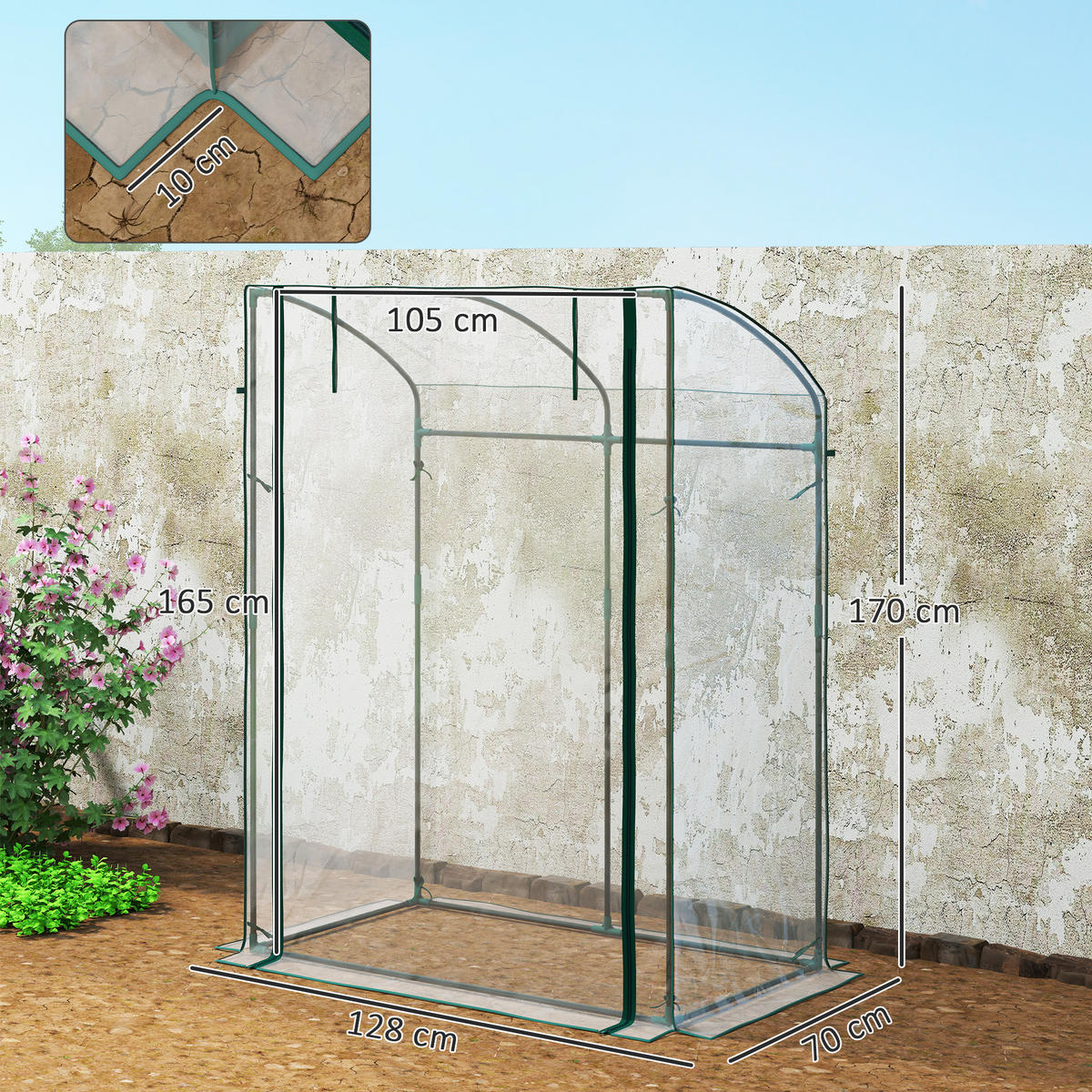 GEWÄCHSHAUS DE-05776 Gebogendach, winterfest, mit Tür Transparent - Transparent, Kunststoff/Metall (70/170/128cm) - ComfortXL