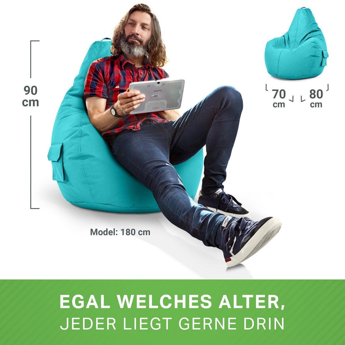SITZSACK Lounge Chair "Cozy" 80x70x90cm - Hellblau, Textil (70/90/80cm) - Green Bean