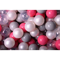 BÄLLE für Bällebad, Spielbälle, Plastikbälle für Kinder Set 50 pcs.: Perlweiß/Grau/Hellrosa/Transparent - Hellgrau, Textil (7/7/7cm) - MeowBaby