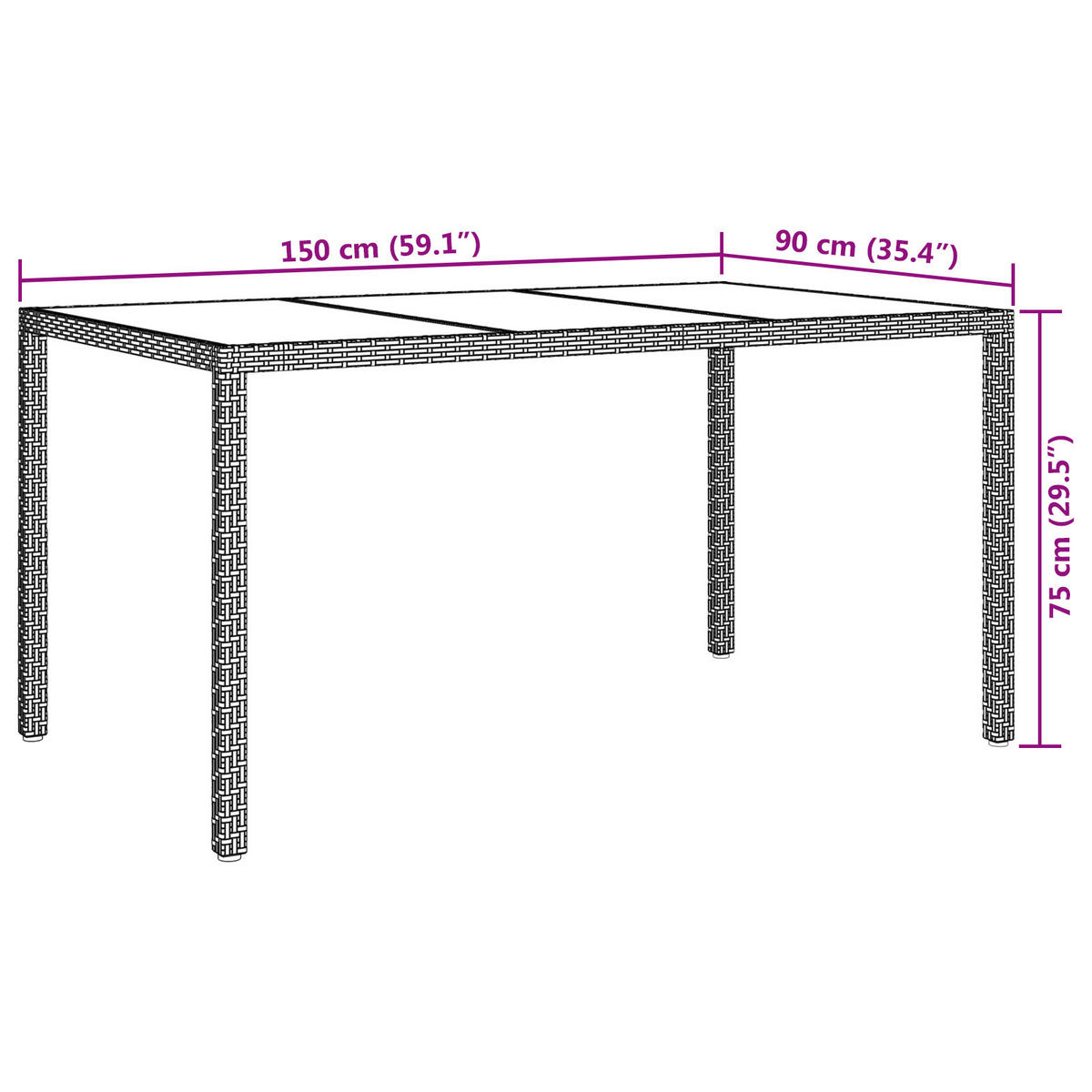 GARTENTISCH Roth 90/75.5/150 cm - Schwarz, Naturmaterialien (90/150/75.5cm) - ZMH