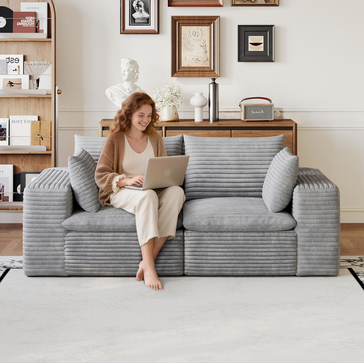 SOFA modular 180 cm Stoff Grey - Grau, Kunststoff (90/60/180cm) - Meubliv