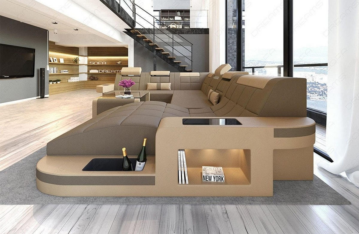 WOHNLANDSCHAFT Wave Taupe Sandbeige Mikrofaserstoff - Taupe, Kunststoff (379/80/274cm)