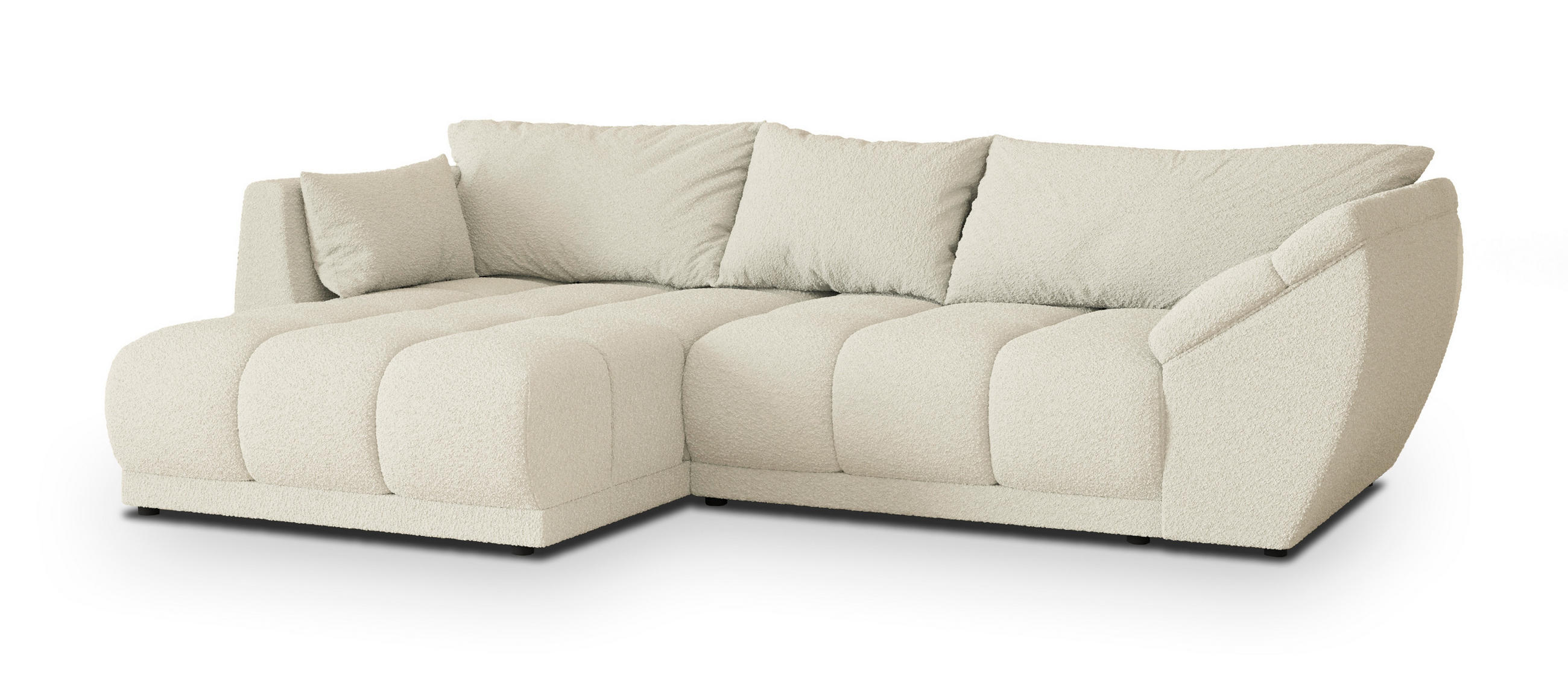 ECKSOFA ORENTI L-S Creme Boucle-Stoff mit Schlaffunktion - Creme, Holz (287/182cm) - MASSENO