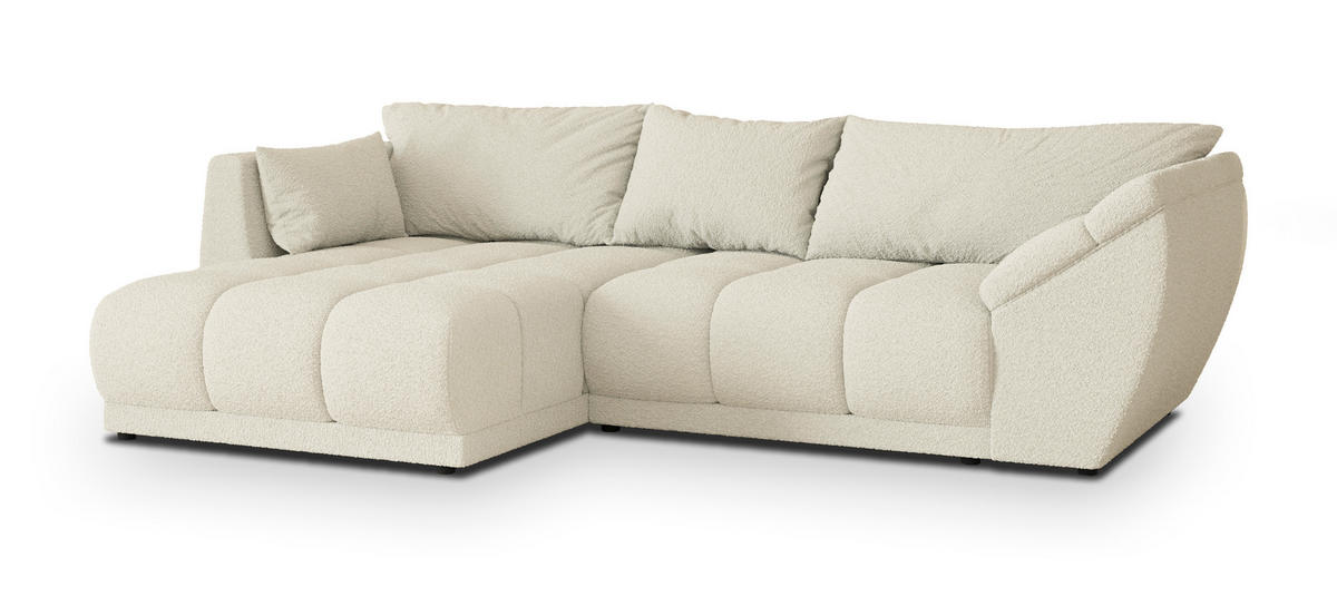 ECKSOFA ORENTI L-S Creme Boucle-Stoff mit Schlaffunktion - Creme, Holz (287/182cm) - MASSENO