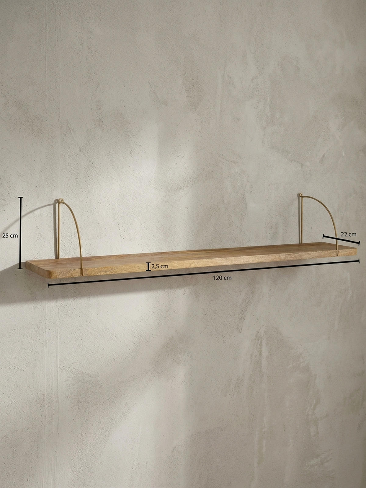 WANDREGAL TEVERE Mango Massivholz Eisen Industrial, Beige 120x22x25 cm - Beige, Holz/Metall (120/25/22cm) - KADIMA DESIGN