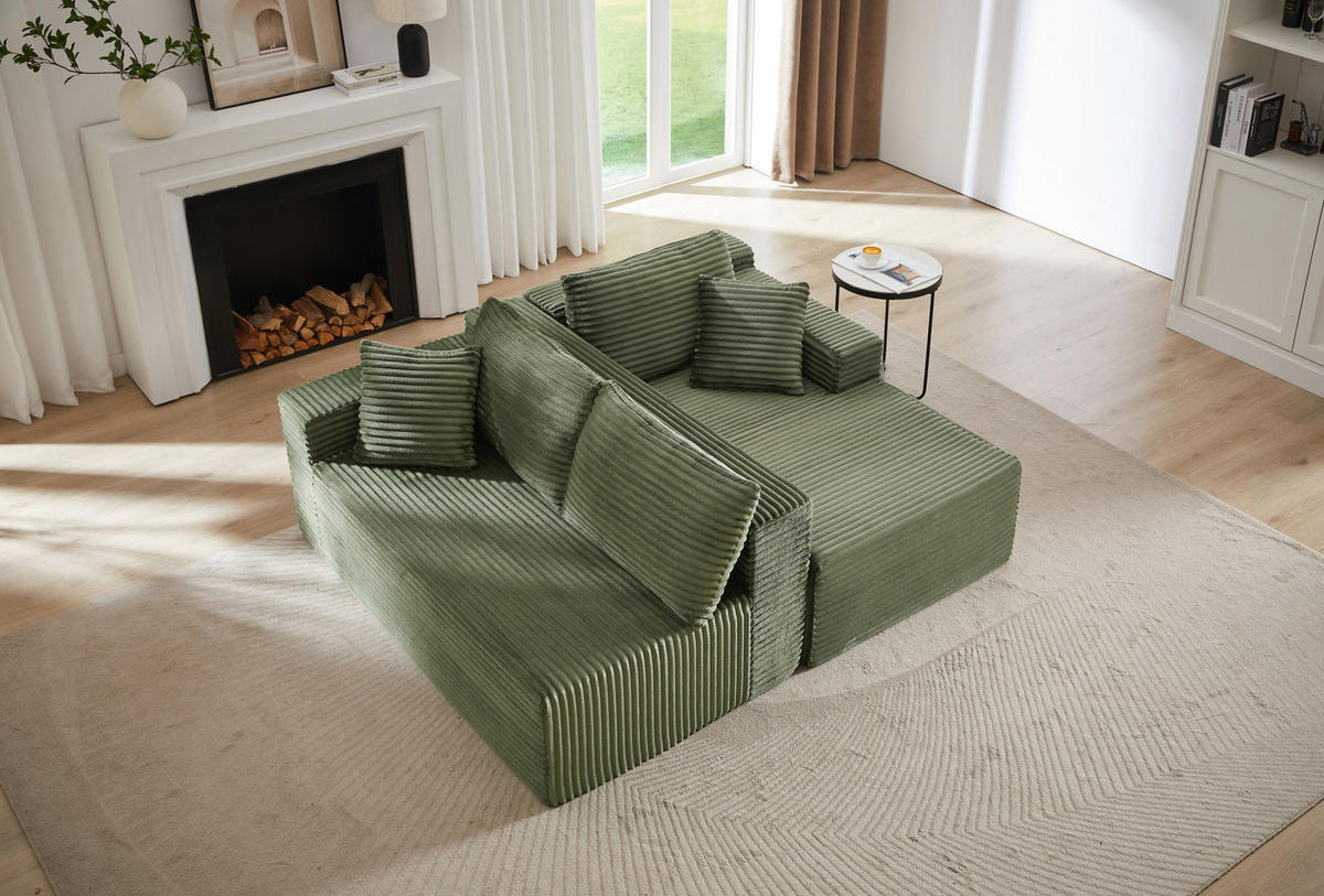MODULARES Ecksofa aus Schaumstoff und Federkern mit flexibler Stellvariante Grün - Grün, Kunststoff (163/252.5cm) - Modenvie