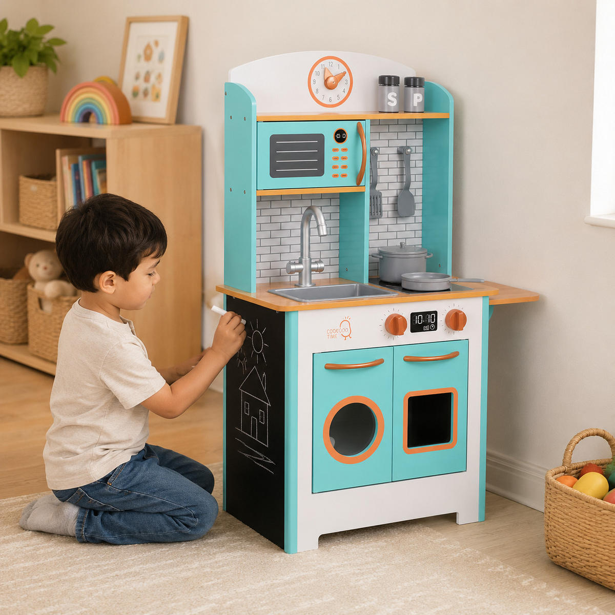 KINDERKÜCHE aus Holz, 92 cm - Multicolor, Holz (62.2/29.2/92.1cm) - Teamson Kids