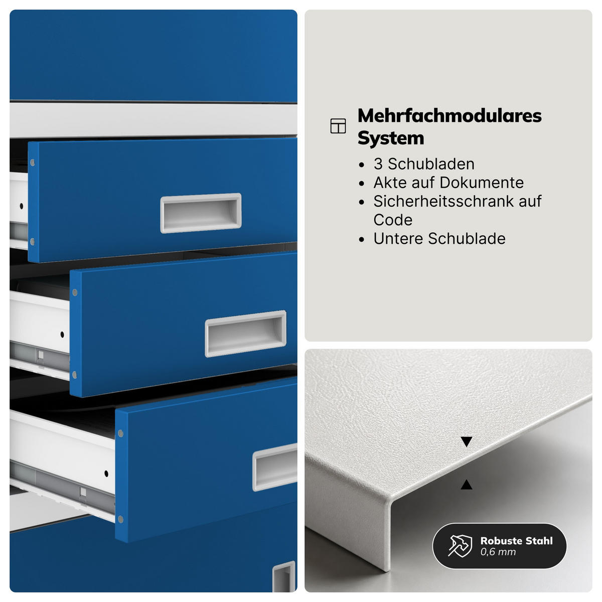 AKTENSCHRANK FILIP II 185x90x40 cm - Blaugrau, Metall (90/185/40cm) - Jan Nowak