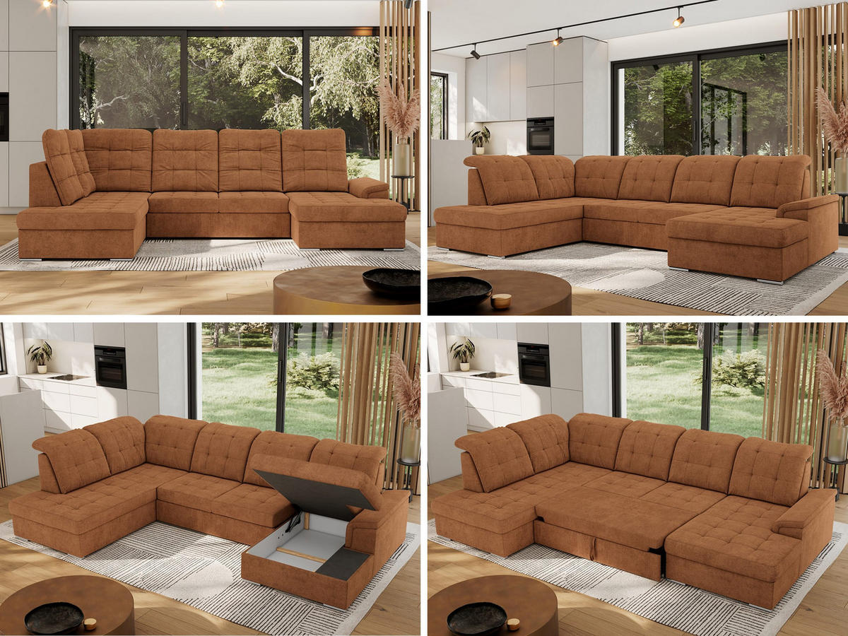 WOHNLANDSCHAFT MADRITO U - Orange Struktur - Links - Silberfarben/Orange, Textil/Metall (204/89/323cm) - MKS