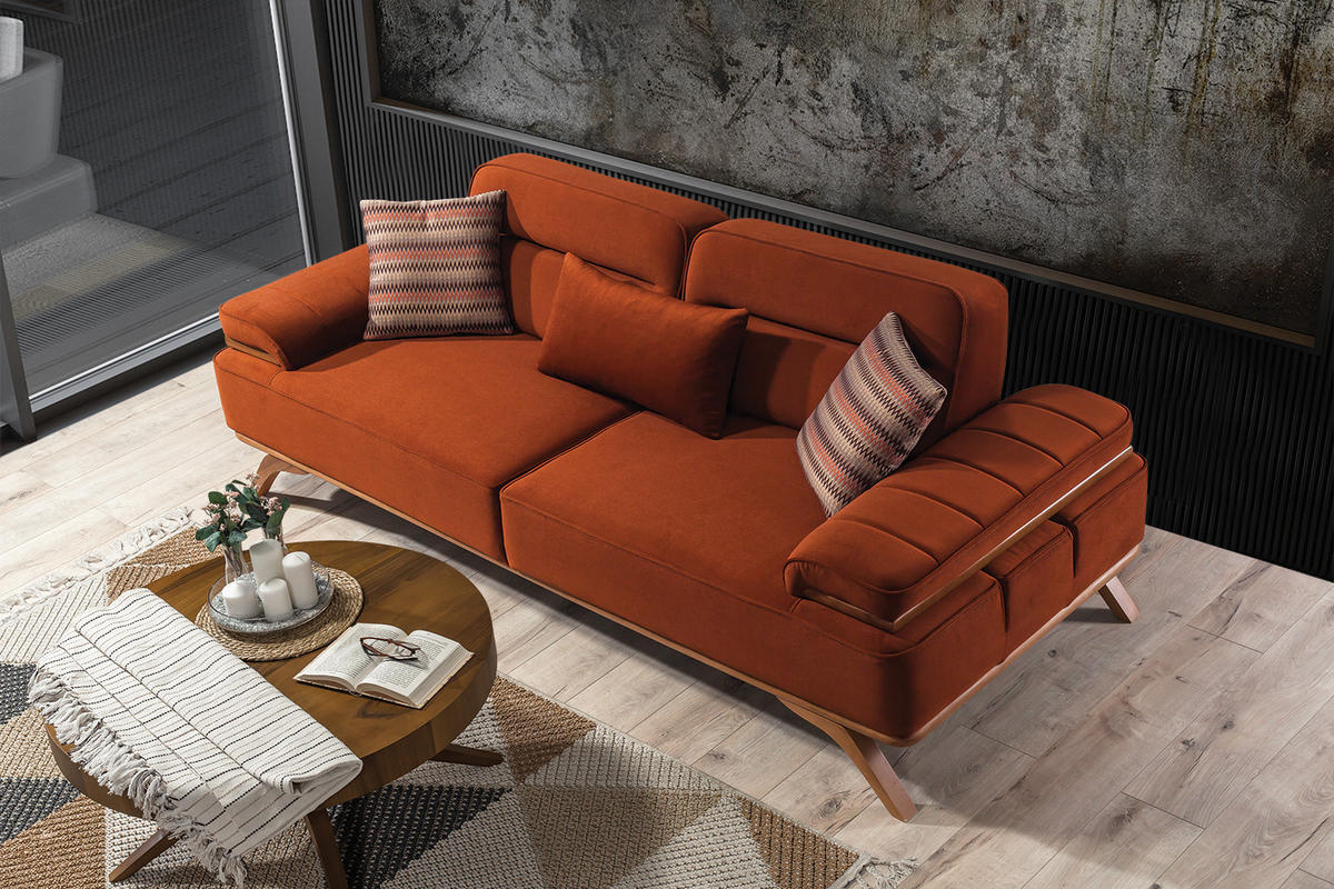 SOFA Andorra 2-Sitzer Samt Terracotta - Terracotta, Textil (200/85/95cm) - Villa Möbel