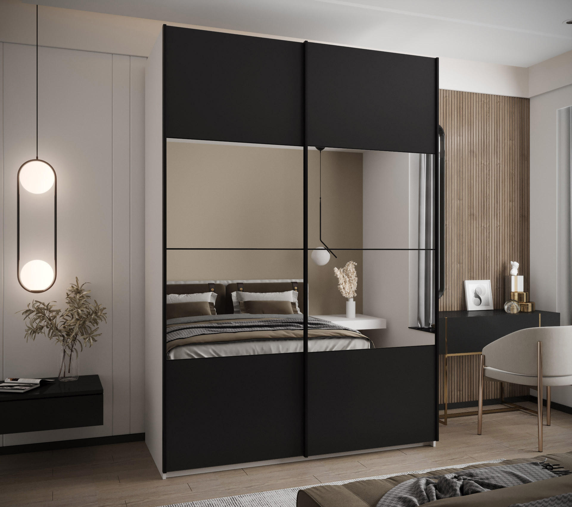 SCHWEBETÜRENSCHRANK 245,5/180/64 2-türig - Schwarz/Weiß, Holz/Metall (180/245/64cm) - Abiks Möbel