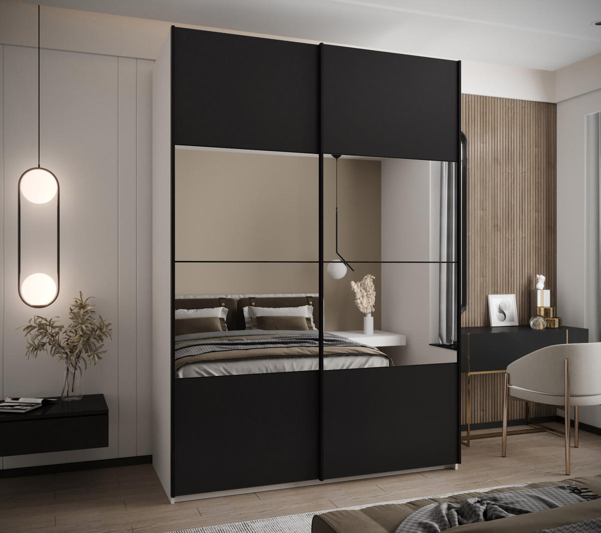 SCHWEBETÜRENSCHRANK 245,5/180/64 2-türig - Schwarz/Weiß, Holz/Metall (180/245/64cm) - Abiks Möbel