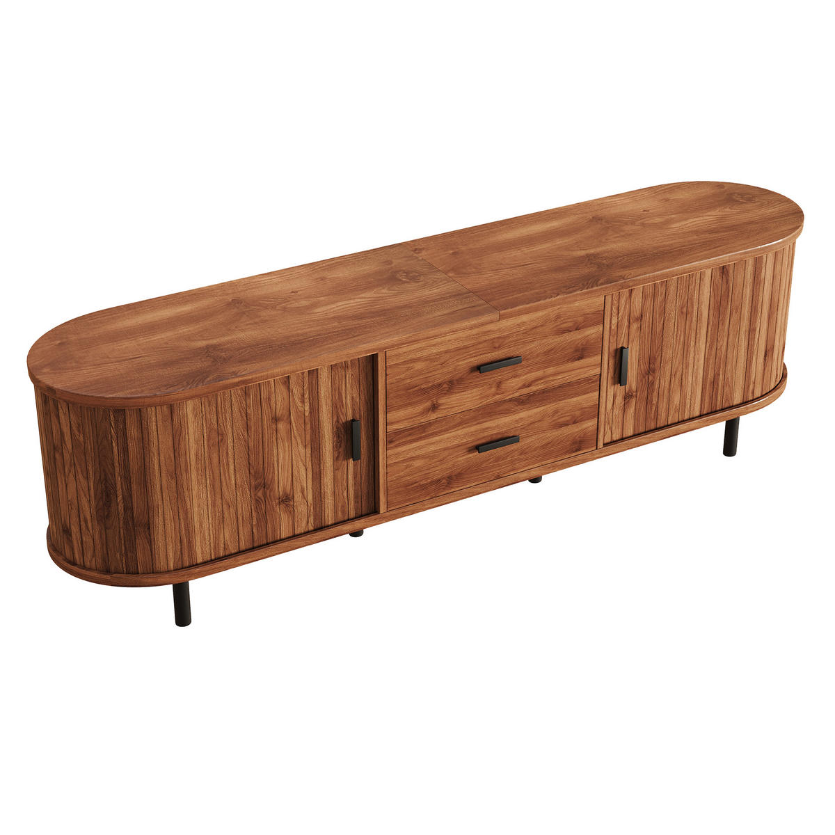 TV-SCHRANK 160/40/55 cm Walnussholzfarbe mit 2 Schublade und Schiebetüren - Nussbaumfarben/Schwarz, Holz/Holzwerkstoff (160/55/40cm) - Oxeza