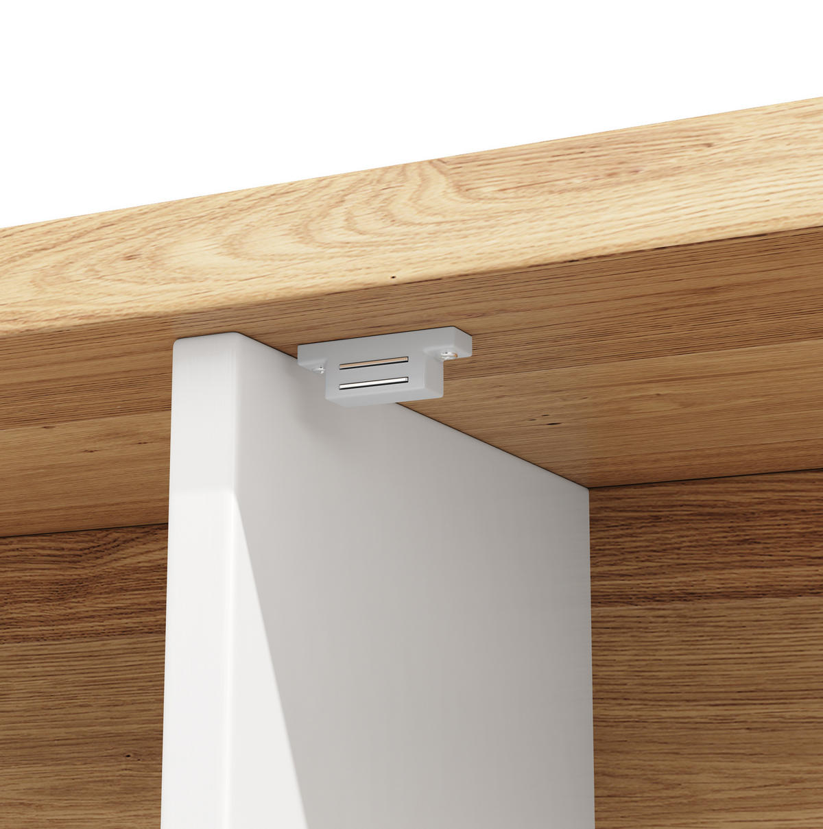 BUFFET 120/180/40 cm Weiß mit Holzdekor aus MDF und Glas mit LED-Lichtleiste - Weiß, Holzwerkstoff (40/188/120cm) - OKMYHOME