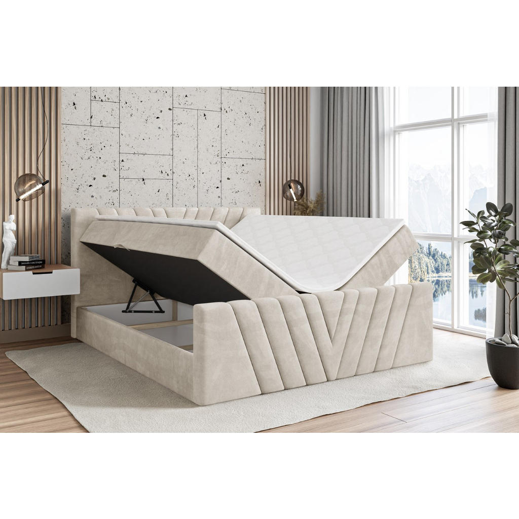 Thumbnail - Altdecor Boxbett, Ecru, Holzwerkstoff, Höhe ca. 20 cm, 200x200 cm, Schlafzimmer, Betten, Boxspringbetten