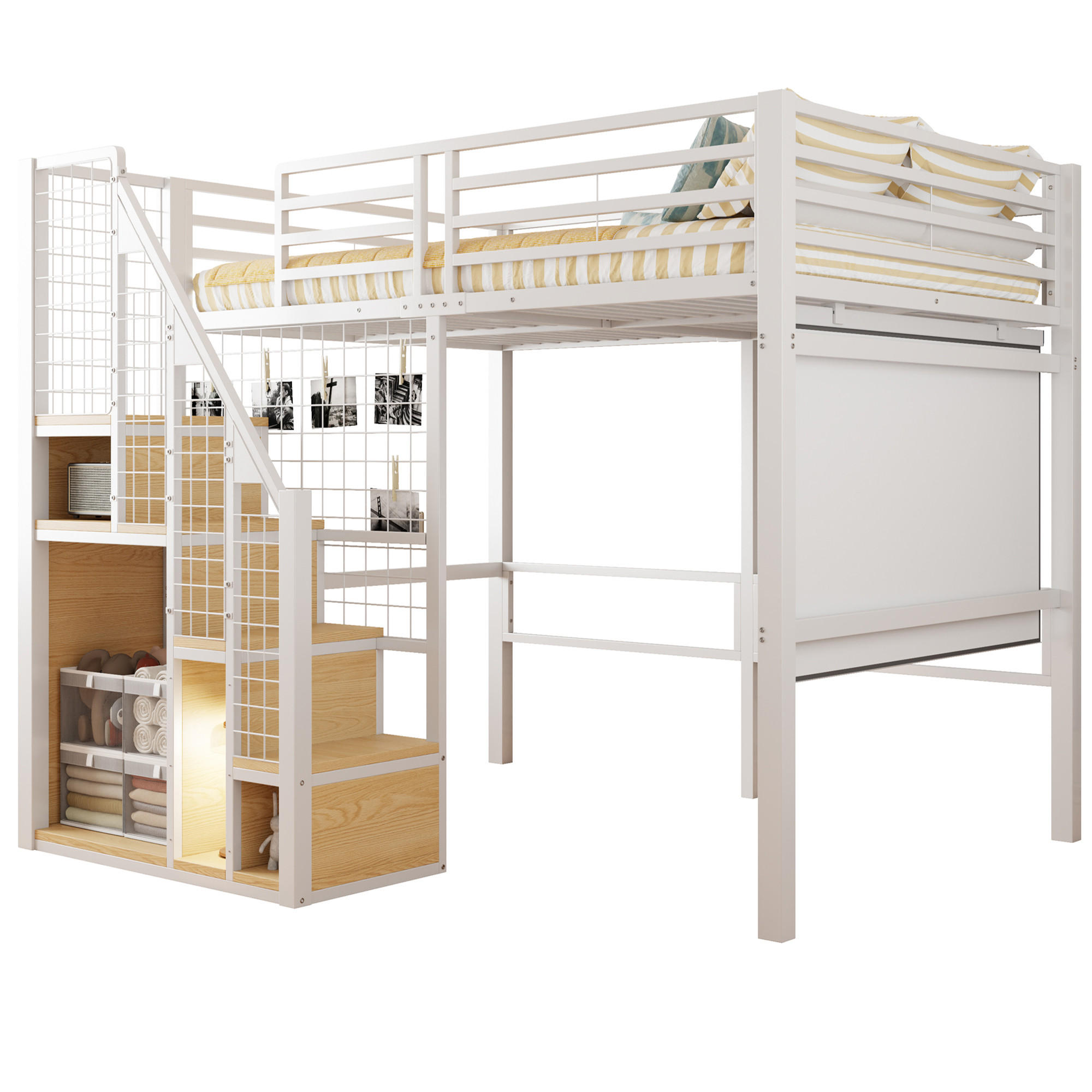 HOCHBETT 140x200 cm Metall Leiter Ablage weiß - Weiß, Metall (140/200cm) - LEBENLANG