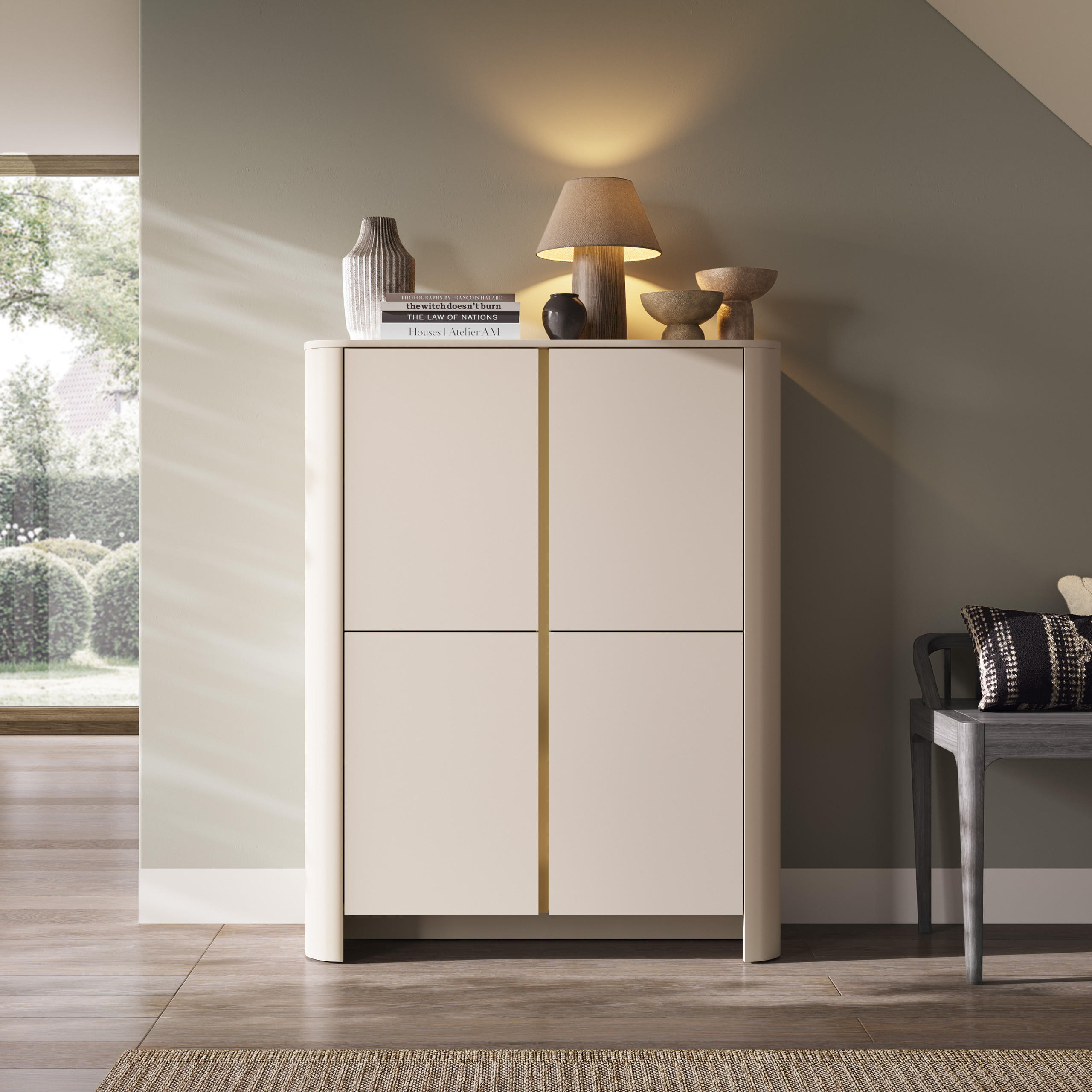 HIGHBOARD AVORIO 103/132/39cm 4 Türen Kaschmir - Kaschmir, Holzwerkstoff (103/132/39cm) - MASSENO