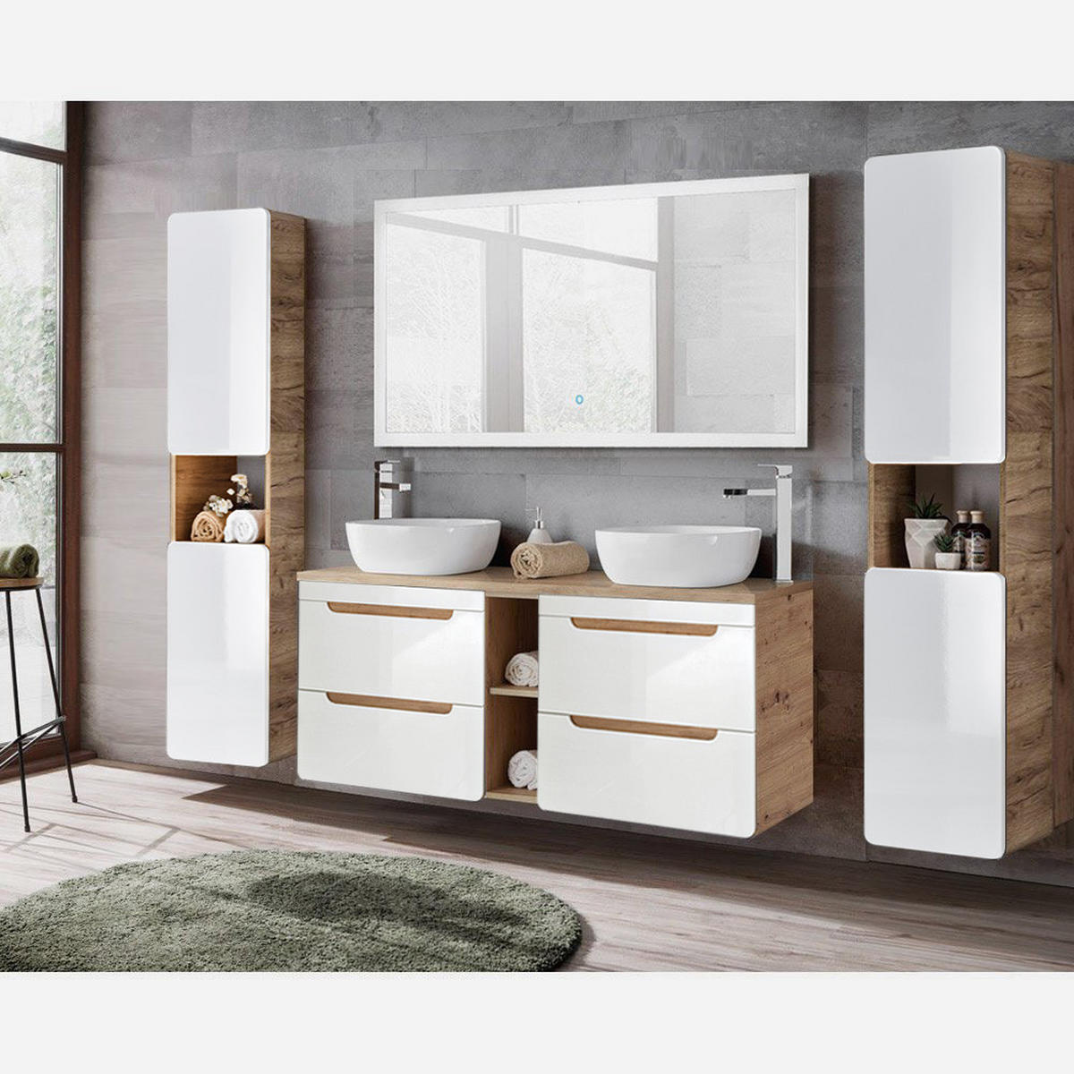 BADMÖBEL-SET 4-TLG. Luton-56 - Weiß, Holzwerkstoff (241/200/46cm) - Lomado