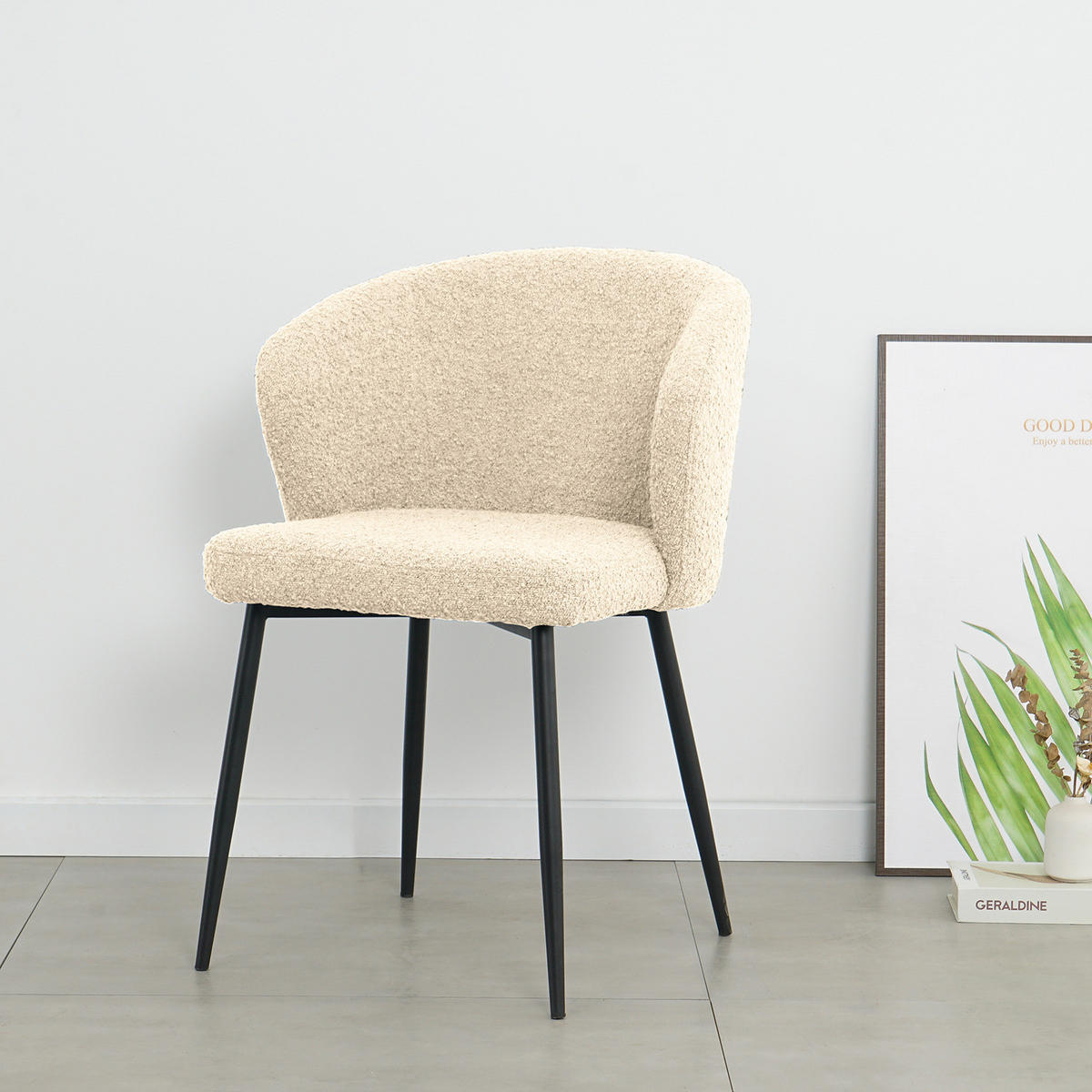 POLSTERSTUHL - Bouclé / Eisen, 2er-Set - Creme/Schwarz, Textil (57/80/60cm) - home24