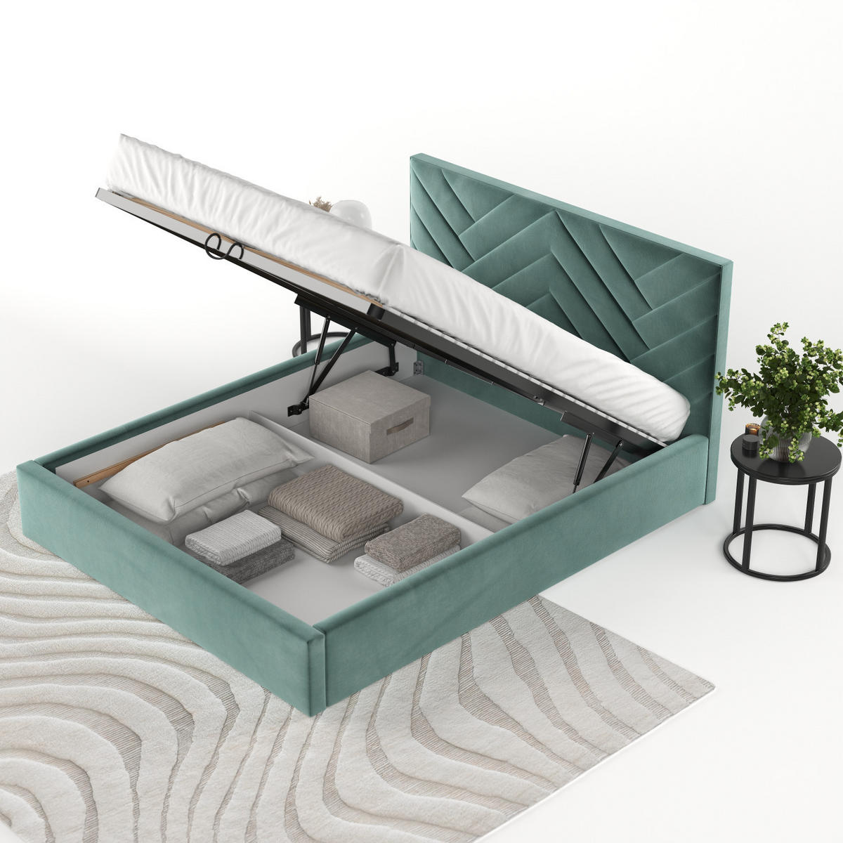 POLSTERBETT Arco 180/200 cm Türkis im Kronos Stoff - Türkis/Schwarz, Holz/Holzwerkstoff (180/200cm) - AltaBeds