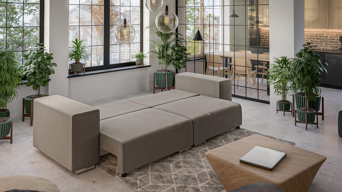 BIGSOFA Kami Microfaser Dunkelbeige - Beige/Silberfarben, Kunststoff/Textil (290/80/110cm) - S-Style Möbel