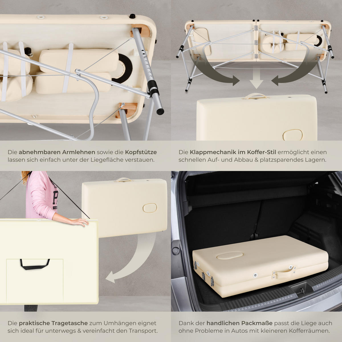 MASSAGELIEGE 2 Zonen, 210 x 95 x 89 cm,beige - Beige, Metall (60/89/205cm) - tectake